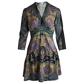 Sandro-Sandro Rayan V-Neck Printed Mini Dress in Multicolor Polyester-Multiple colors