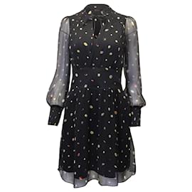 Diane Von Furstenberg-Diane Von Furstenberg Printed Sheer Sleeve Mini Dress in Black Silk-Other