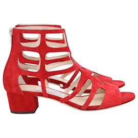 Jimmy Choo-Jimmy Choo Ren 35 Cutout Sandals in Red Suede-Red
