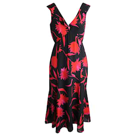 Autre Marque-Saloni Holly Printed Sleeveless Dress in Black and Red Silk-Other