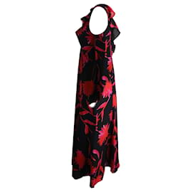 Autre Marque-Saloni Holly Printed Sleeveless Dress in Black and Red Silk-Other,Python print