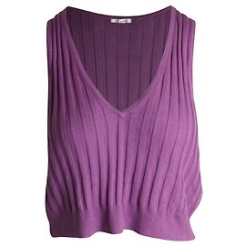 Top curto canelado com decote em V IRO em seda roxa Roxo
