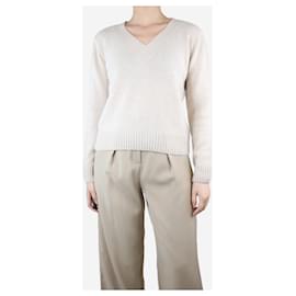 Autre Marque-Beige V-neck cashmere sweater - Brand size 2-Beige