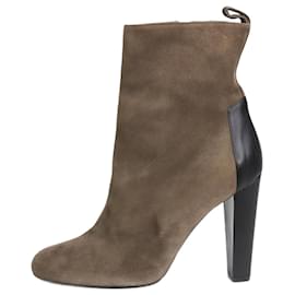 Hermès-Khaki suede zip-up ankle boots - size EU 39.5-Khaki