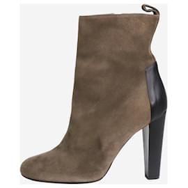 Hermès-Khaki suede zip-up ankle boots - size EU 39.5-Khaki