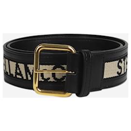 Stella Mc Cartney-Black logo embroidered two-toned buckle belt-Black