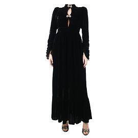 Manoush Schwarzes, mit Schmucksteinen besetztes Samtkleid – Größe UK 8 Schwarz