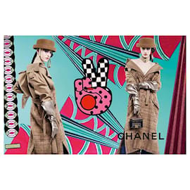Chanel-Manteau trench en tweed à ruban de panneaux publicitaires emblématiques de Chanel-Beige