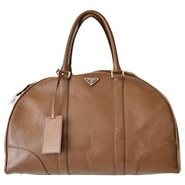 Prada-Prada Brown Leather Weekend Sac Voyage Small Luggage Suitcase-Brown