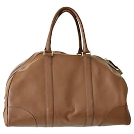 Prada-Prada Brown Leather Weekend Sac Voyage Small Luggage Suitcase-Brown