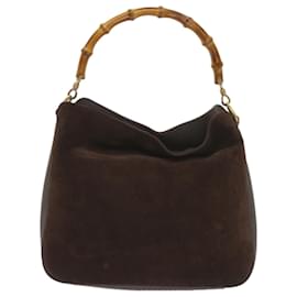 Gucci-GUCCI Bamboo Hand Bag Suede Brown 001 1705 1638 Auth ep3546-Brown