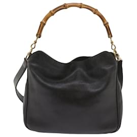Gucci-GUCCI Bamboo Hand Bag Leather 2way Black 001 1705 1638 auth 67229-Black