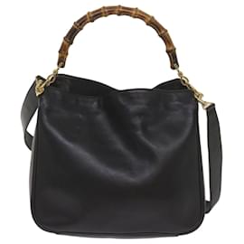 Gucci-GUCCI Bamboo Hand Bag Leather 2way Black Auth 67230-Black