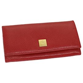 Céline-CELINE Wallet Leather Red Auth 68033-Red