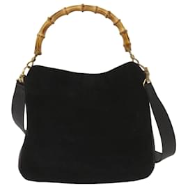 Gucci-GUCCI Bamboo Hand Bag Suede 2way Black 001 2058 1638 0 auth 67340-Black