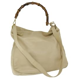 Gucci-GUCCI Bamboo Shoulder Bag Leather Outlet 2way Cream 001 8577 1998 auth 68062-Cream