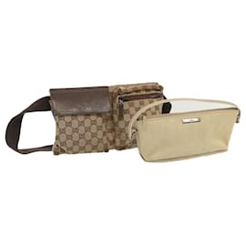 Gucci-Gucci GG Canvas Waist Bag 2Set Beige Auth 67102-Beige