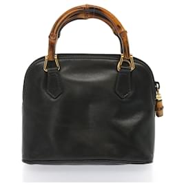 Gucci-GUCCI Bamboo Hand Bag Leather Black Auth 68308-Black