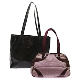 Prada-PRADA Shopper Tasche Leder Nylon 2Set Schwarz Pink Auth bs12172-Schwarz,Pink