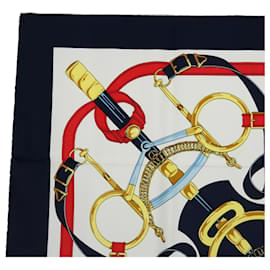 Hermès-HERMES CARRE 90 Eperon d'or Tellier Scarf Silk Navy Auth am5855-Navy blue