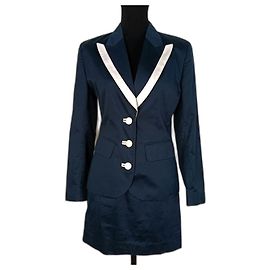 Conjunto de saia e blazer Kenzo dos anos 90 azul e branco Branco Azul