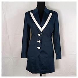 Kenzo-Completo gonna e giacca Kenzo anni '90 blu e bianco-Bianco,Blu