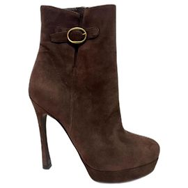 Yves Saint Laurent YSL Jane buckled ankle boots Brown