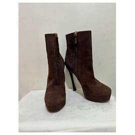 Yves Saint Laurent-YSL Jane buckled ankle boots-Brown