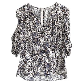 Veronica Beard Henrietta Blouse Floral Silk Print Blue Mustard