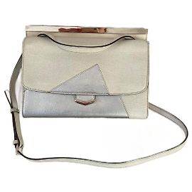 Fendi Demi Jour Leather Handbag Silver Eggshell Silvery Eggshell