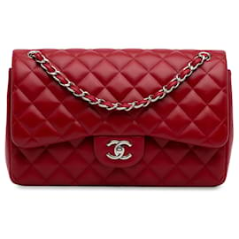Chanel-Borsa a tracolla con patta foderata in pelle di agnello classica Jumbo rossa Chanel-Rosso