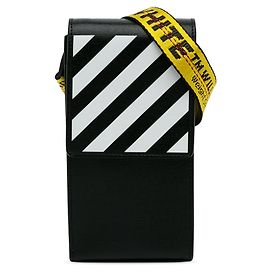 Off White Pasta preta e branca com suporte diagonal para telefone Bolsa Crossbody Preto
