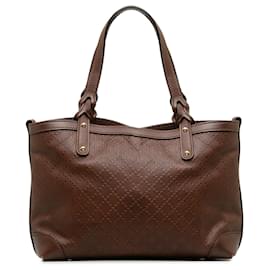 Gucci-Brown Gucci Leather Diamante Craft Tote Bag-Brown