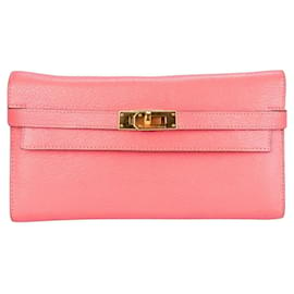 Hermès-Hermes Pink Leather Classic Kelly Wallet-Pink