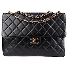 Chanel-Chanel Quilted Brown Lambskin 24K Gold Single Flap Jumbo Crossbody Bag-Brown