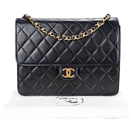 Chanel-Chanel Quilted Lambskin 24K Gold Jumbo Single Flap Bag-Beige