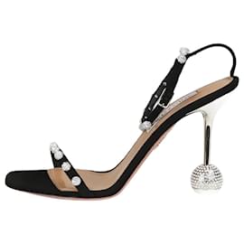 Aquazzura-Black suede crystal-embellished sandal heels - size EU 39-Black