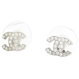 Chanel-Silver Coco Mark rhinestone earrings-Silvery