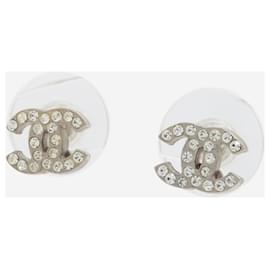 Chanel-Silver Coco Mark rhinestone earrings-Silvery