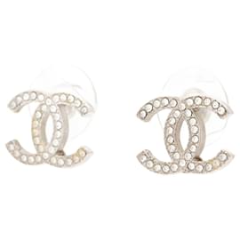 Chanel-Boucles d'oreilles strass Coco Mark argentées-Argenté