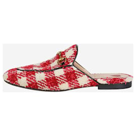 Gucci-Red and white tweed gingham Princetown slippers - size EU 37-Red