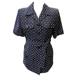 Veste Saharienne a pois Yves Saint Laurent Blanc Bleu Marine