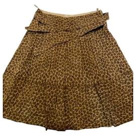 Prada-PRADA A-line Animal Jaguar Print Knee-Length Skirt Size IT44-Cognac