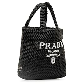 Prada-Prada – Kleine Tragetasche mit Logo aus Bast in Schwarz-Schwarz