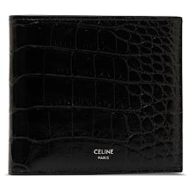 Céline-Portefeuille à deux volets en cuir gaufré noir Celine-Noir