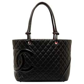 Chanel-Chanel Schwarze große Cambon Ligne-Tasche aus Lammleder-Schwarz