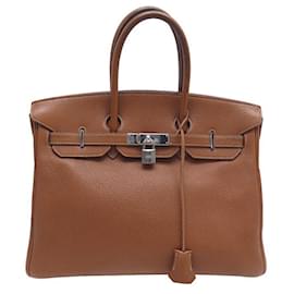 Hermès-Hermes Birkin handbag 35 Togo Gold leather 2004 PALLADIAN STEEL HAND BAG PURSE-Camel