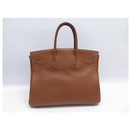 Hermès-Hermes Birkin handbag 35 Togo Gold leather 2004 PALLADIAN STEEL HAND BAG PURSE-Camel