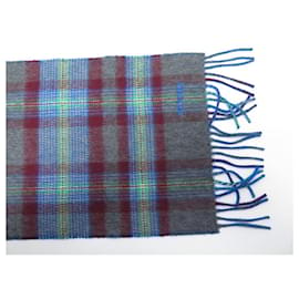 Hermès-NEW HERMES SCARF TARTAN PATTERN WITH CASHMERE FRINGES GRAY BLUE 160CM SCARF-Multiple colors