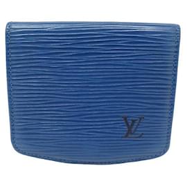Louis Vuitton-VINTAGE PORTE MONNAIE LOUIS VUITTON CUVETTE CUIR EPI BLEU WALLET COIN PURSE-Bleu